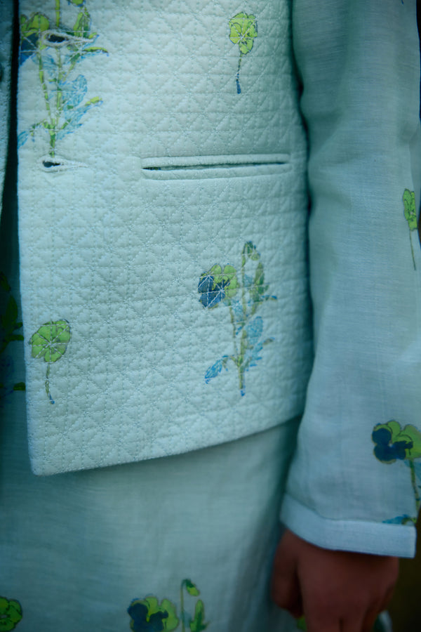 Aqua Blue Kurta & Waistcoat Set