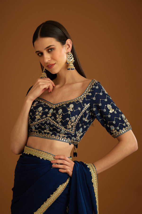 Midnight Blue Saree Set.