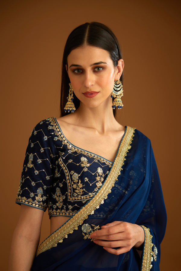 Midnight Blue Saree Set.