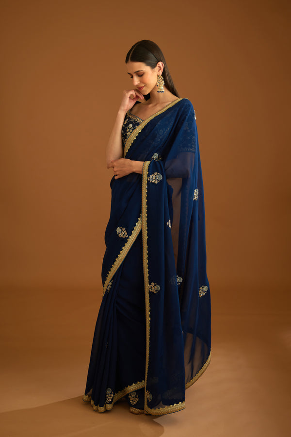 Midnight Blue Saree Set.
