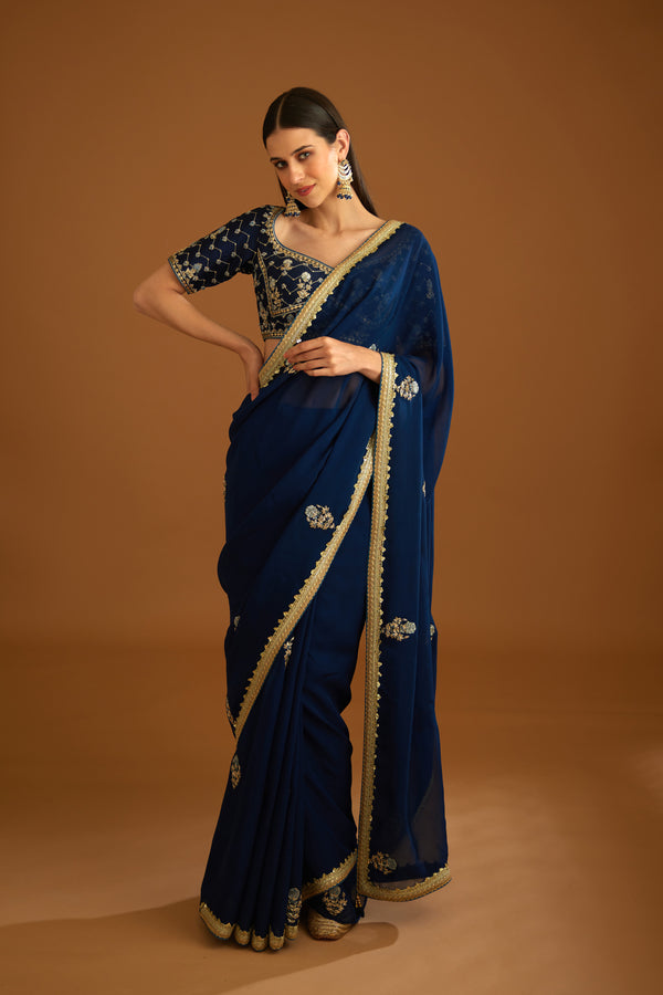 Midnight Blue Saree Set.