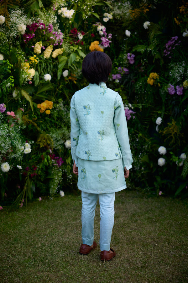 Aqua Blue Kurta & Waistcoat Set