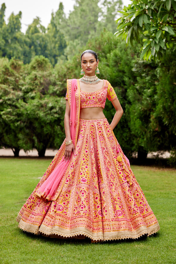 Pink-Yellow Lehenga Set.