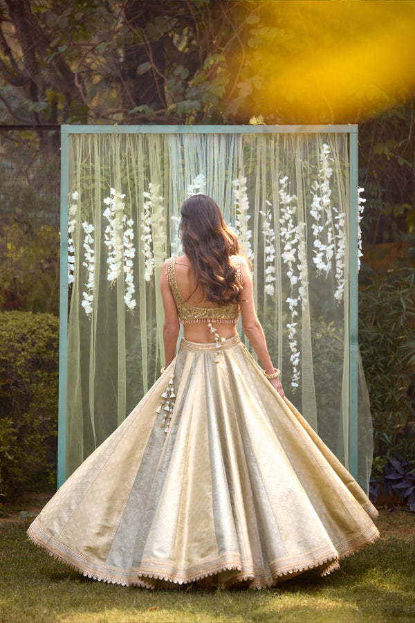 Smokey Grey-Blue Lehenga Set.