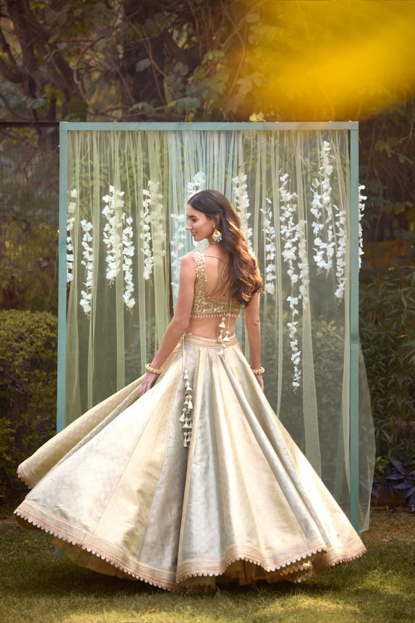 Smokey Grey-Blue Lehenga Set.