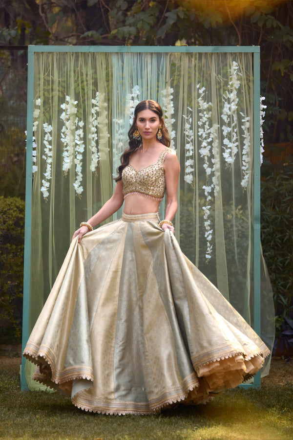 Smokey Grey-Blue Lehenga Set.