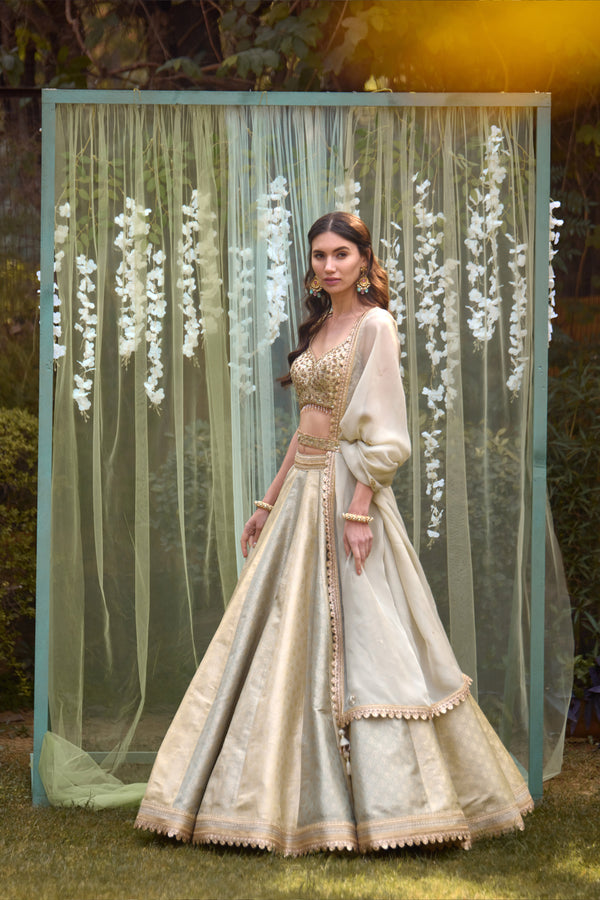 Smokey Grey-Blue Lehenga Set.