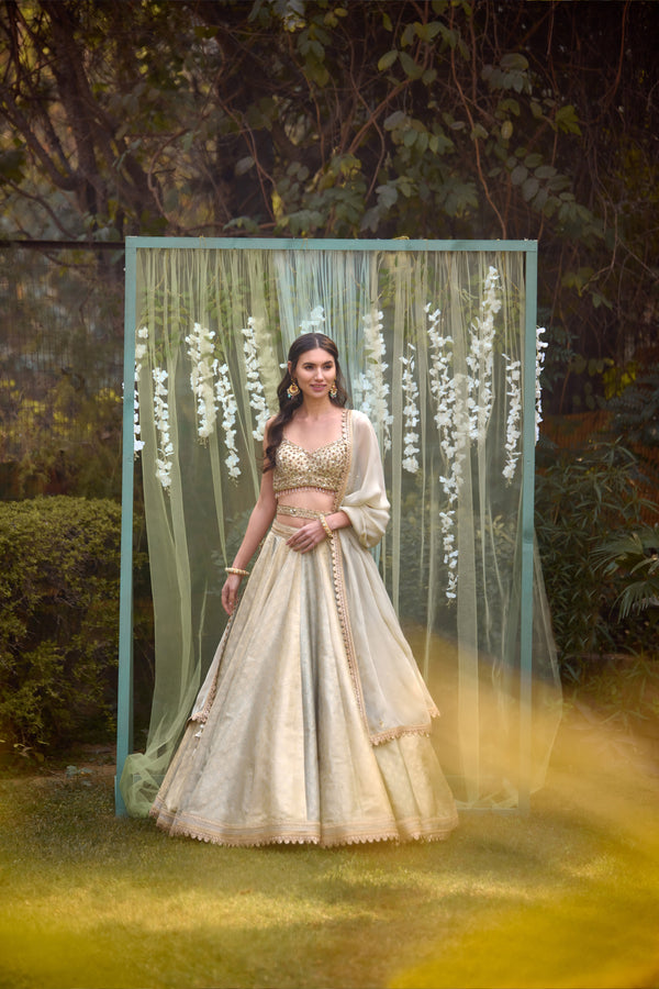 Smokey Grey-Blue Lehenga Set.