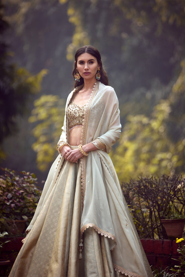 Smokey Grey-Blue Lehenga Set.