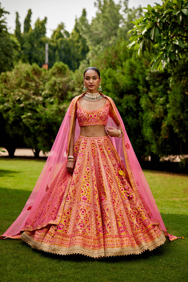 Pink-Yellow Lehenga Set.