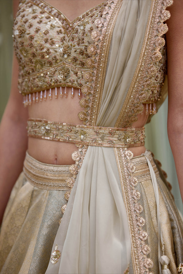 Smokey Grey-Blue Lehenga Set.