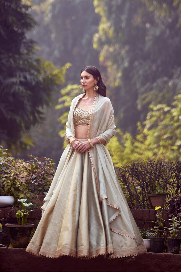 Smokey Grey-Blue Lehenga Set.