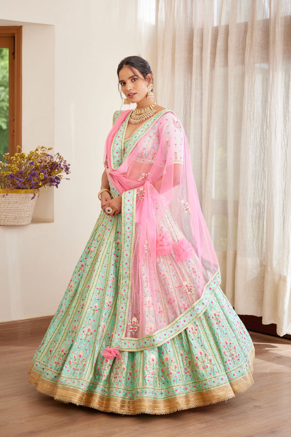 Sea Green & Pink Lehenga Set.
