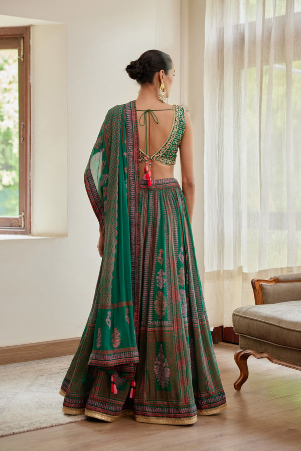 Dark Green Lehenga Set.