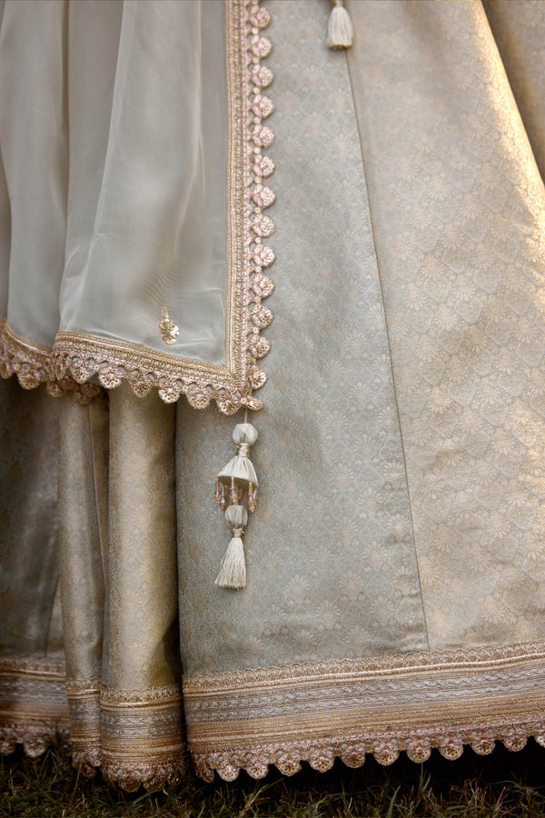 Smokey Grey-Blue Lehenga Set.