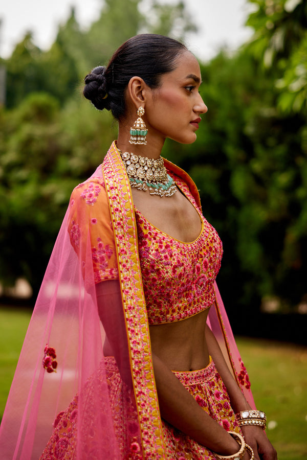 Pink-Yellow Lehenga Set.