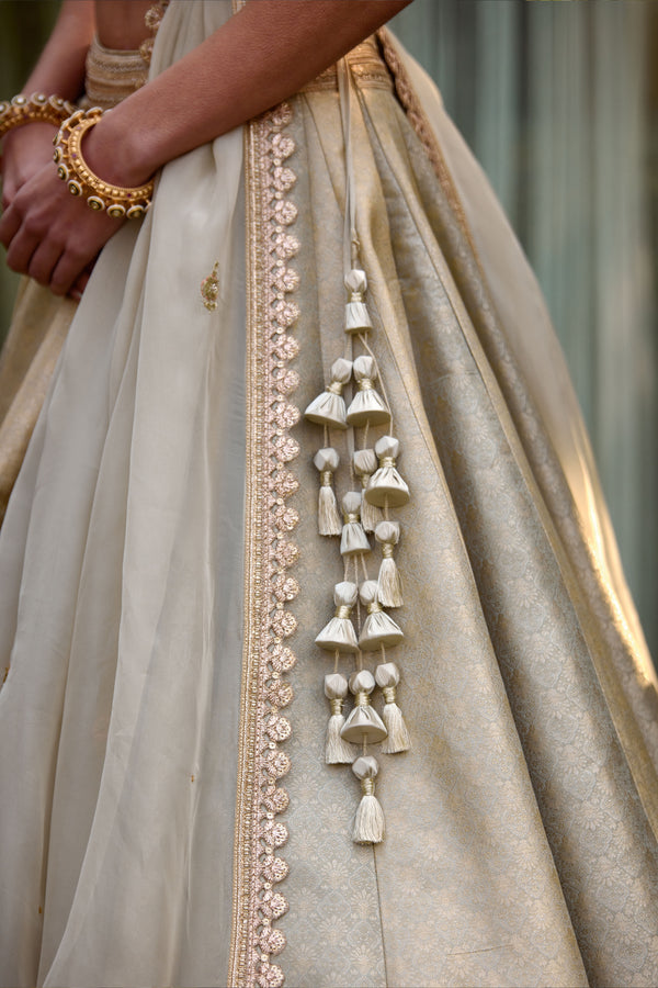 Smokey Grey-Blue Lehenga Set.