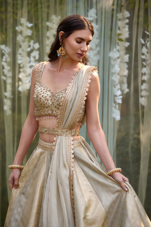 Smokey Grey-Blue Lehenga Set.