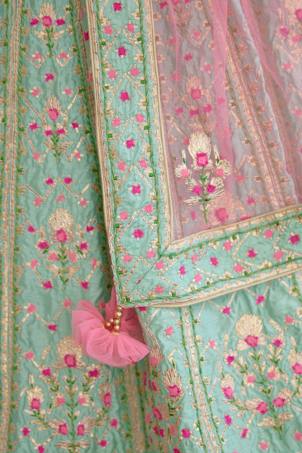 Sea Green & Pink Lehenga Set.