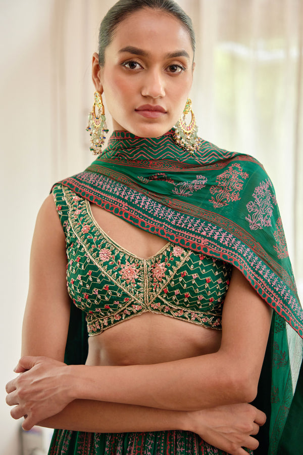 Dark Green Lehenga Set.