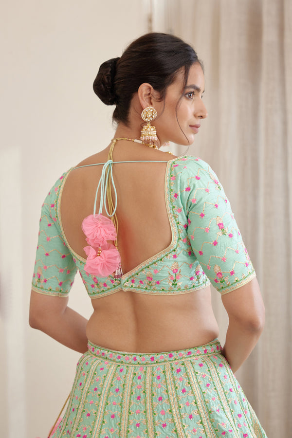 Sea Green & Pink Lehenga Set.