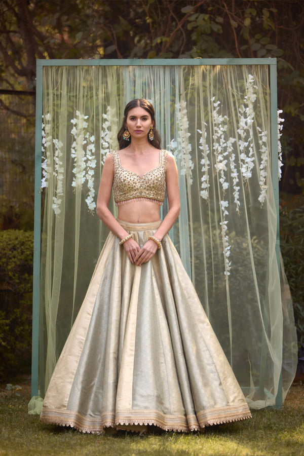 Smokey Grey-Blue Lehenga Set.
