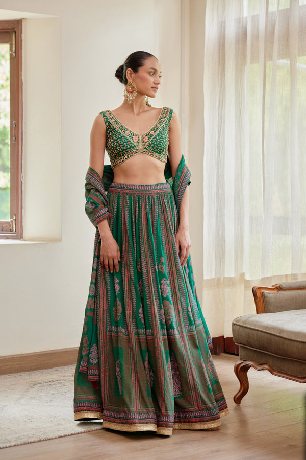 Dark Green Lehenga Set.