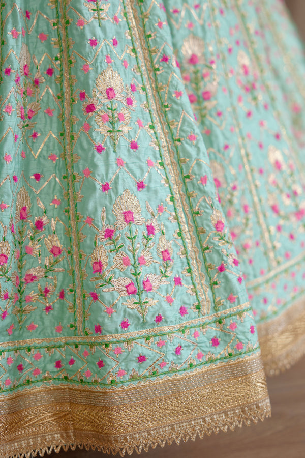 Sea Green & Pink Lehenga Set.