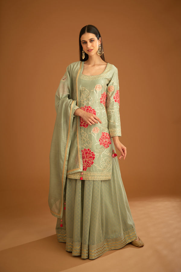 Smokey Blue Sharara Set.