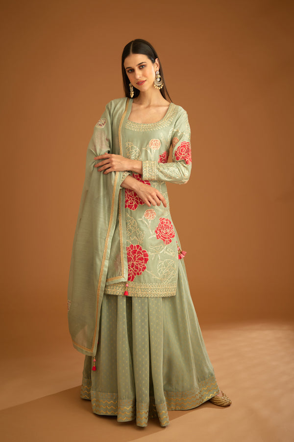 Smokey Blue Sharara Set.