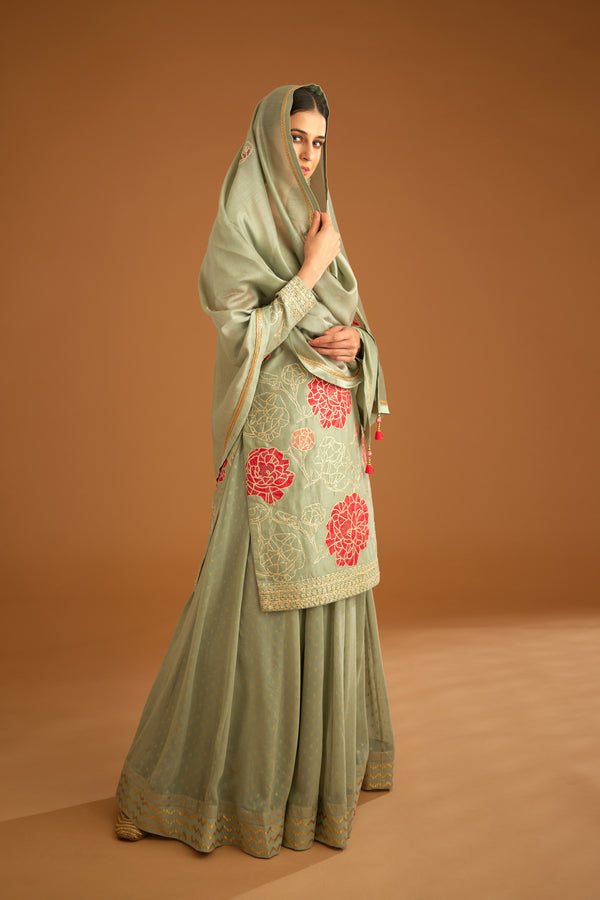 Smokey Blue Sharara Set.