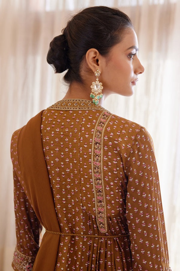 Brown Anarkali Set.