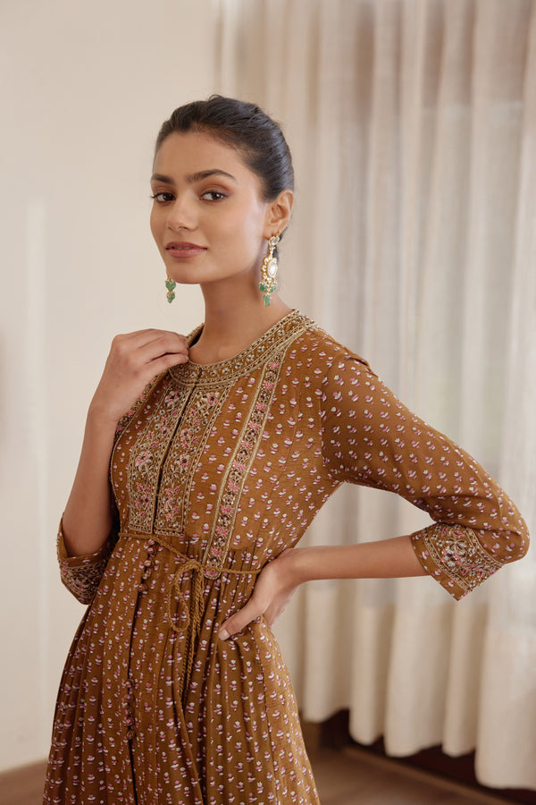 Brown Anarkali Set.