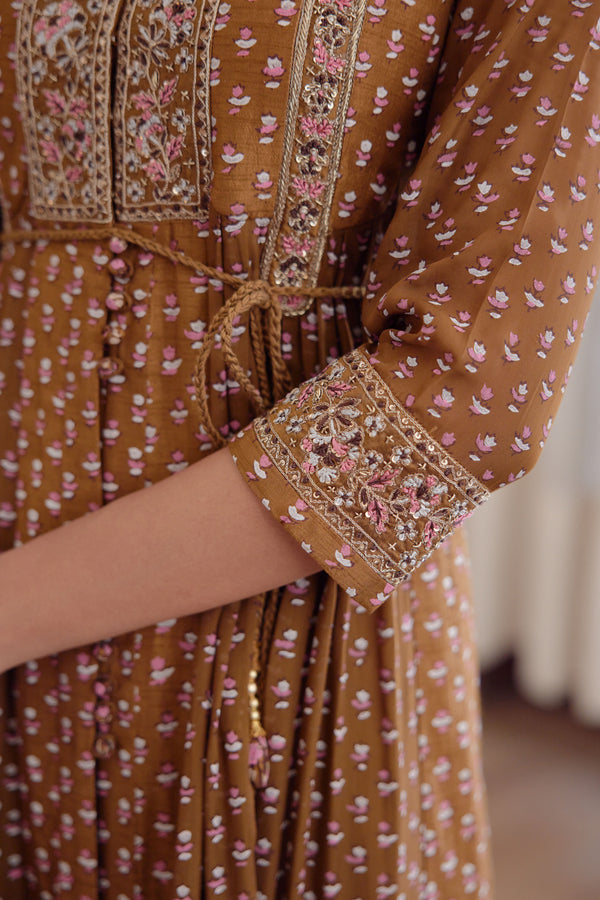 Brown Anarkali Set.