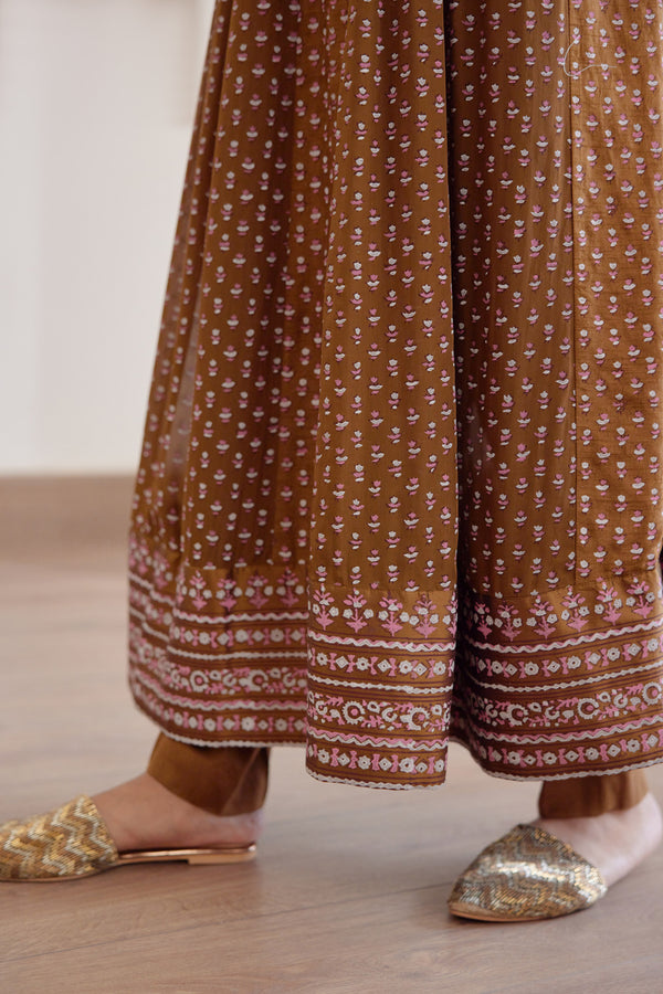 Brown Anarkali Set.