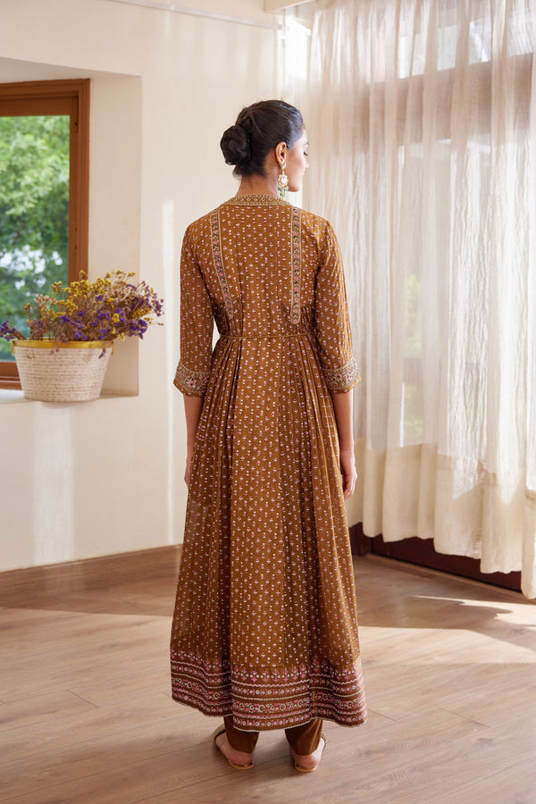 Brown Anarkali Set.