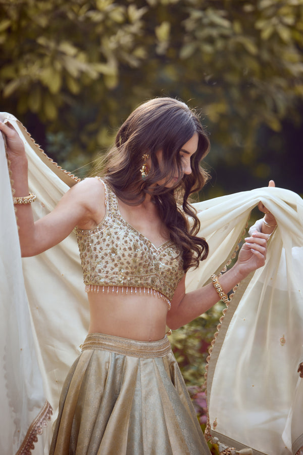Smokey Grey-Blue Lehenga Set.