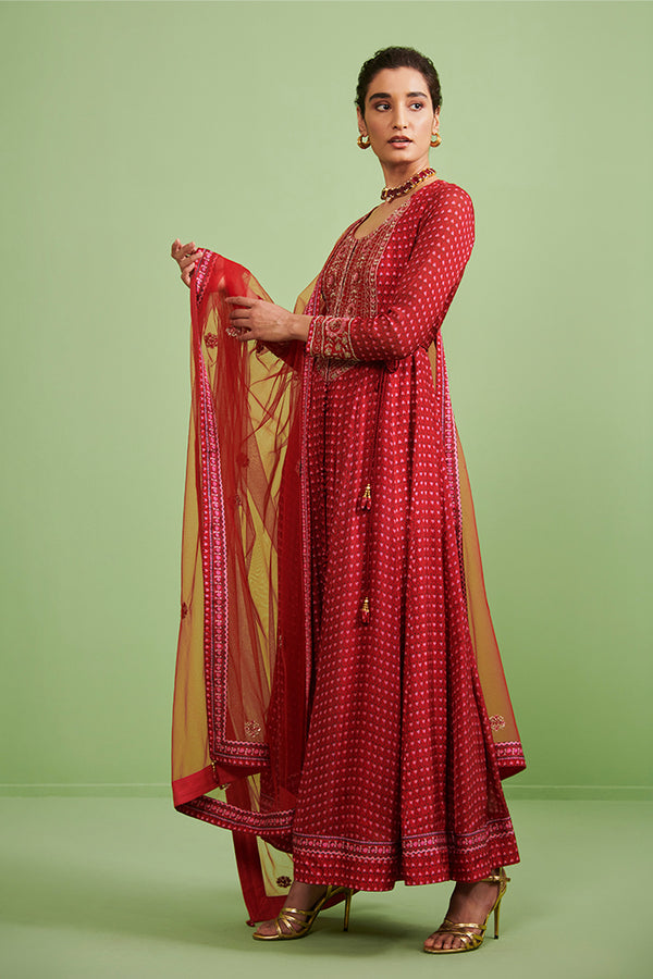 Maroon Anarkali Set.