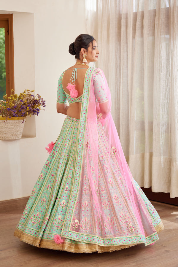 Sea Green & Pink Lehenga Set.
