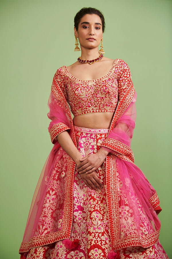 Red & Pink Lehenga Set.