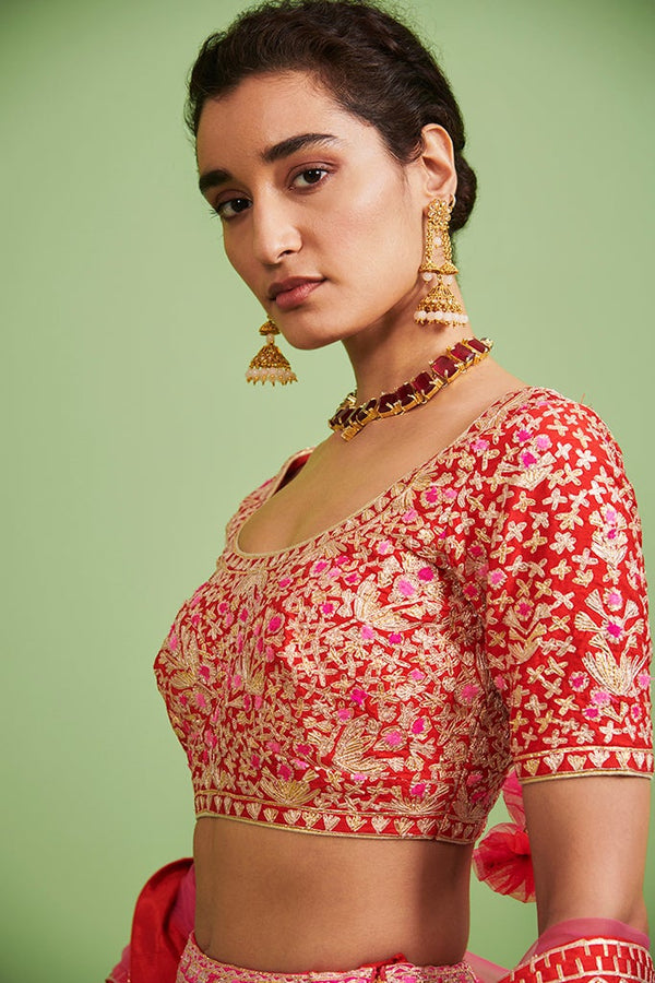 Red & Pink Lehenga Set.