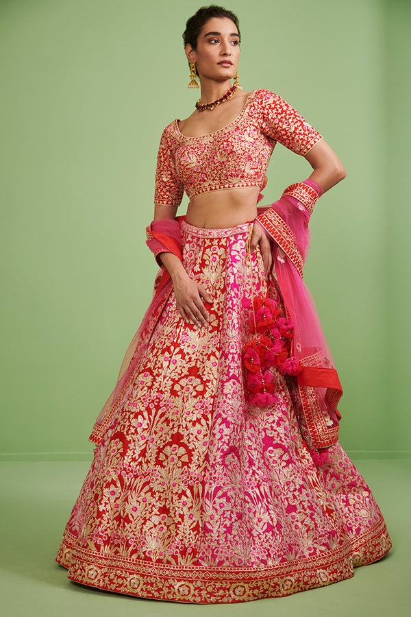 Red & Pink Lehenga Set.