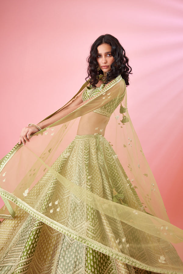 Olive Green Lehenga Set.