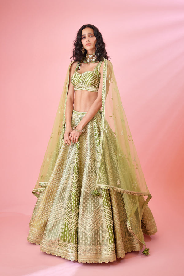 Olive Green Lehenga Set.