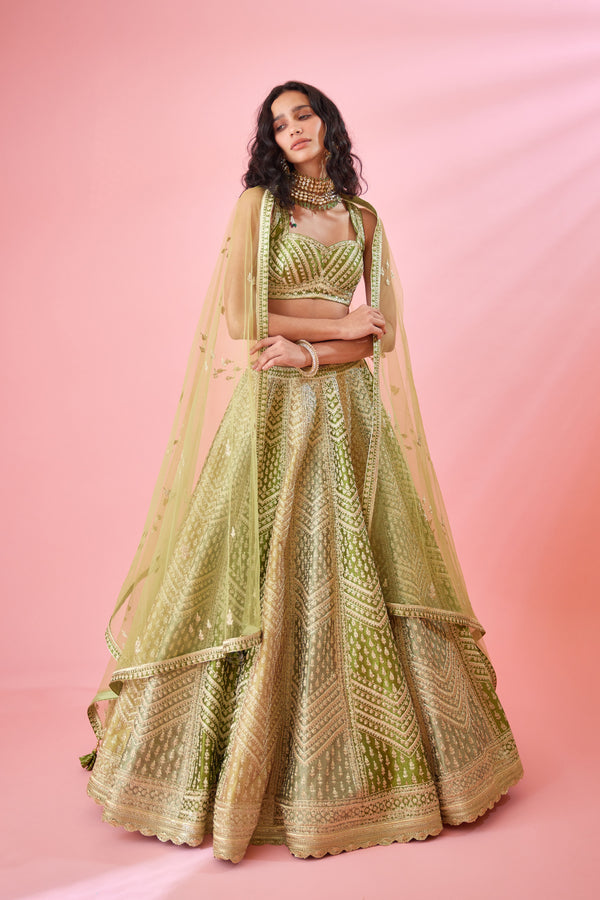 Olive Green Lehenga Set.