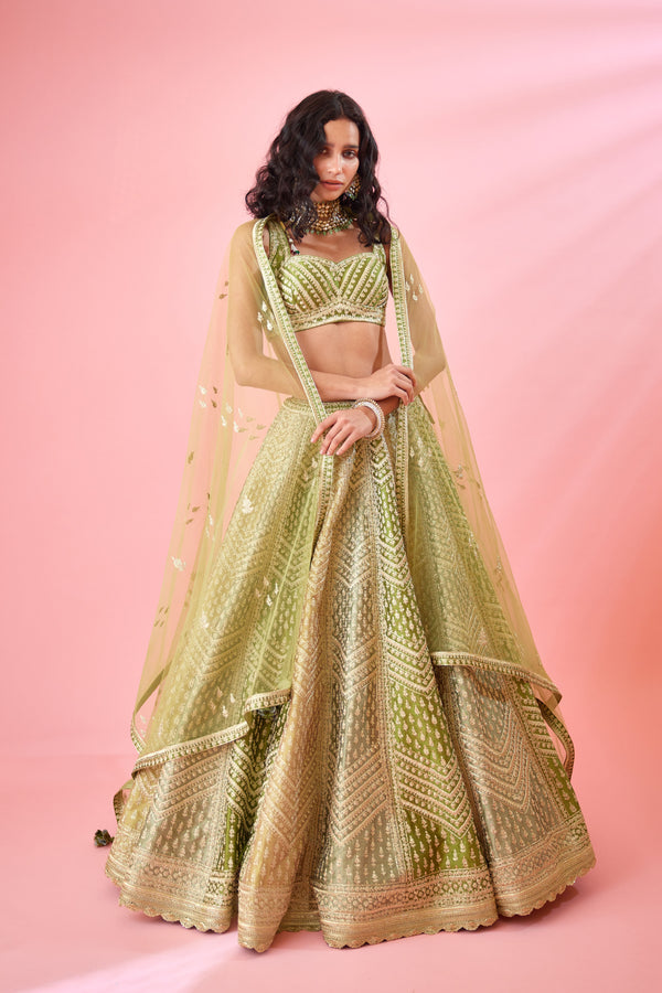 Olive Green Lehenga Set.