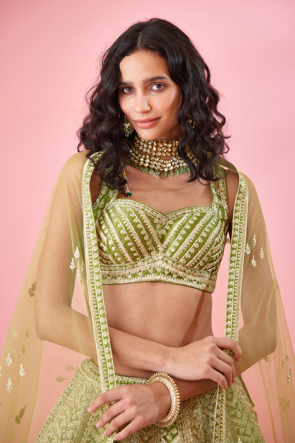 Olive Green Lehenga Set.
