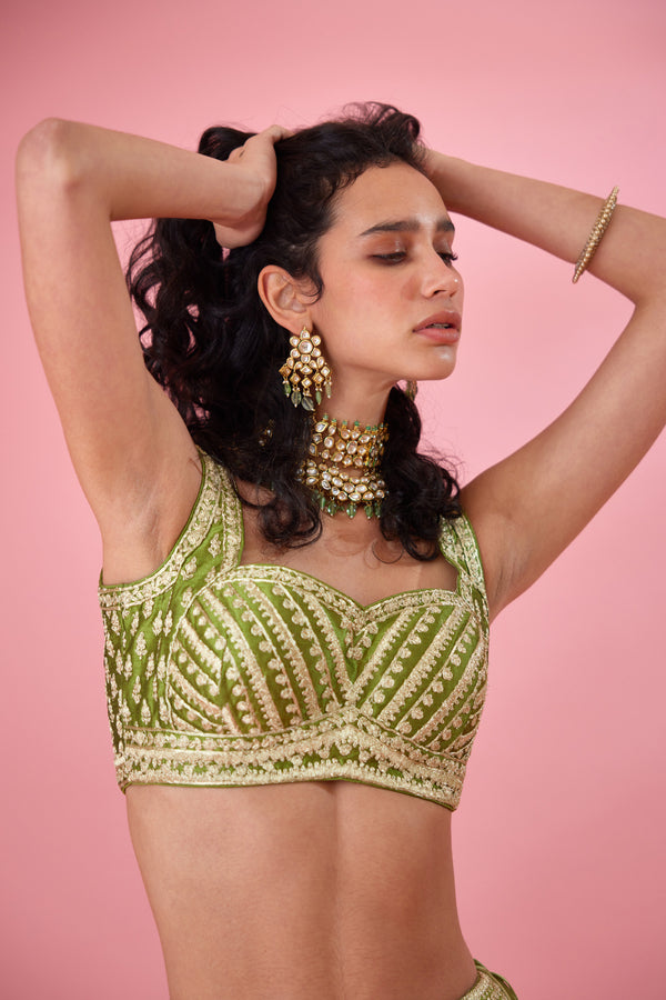 Olive Green Lehenga Set.