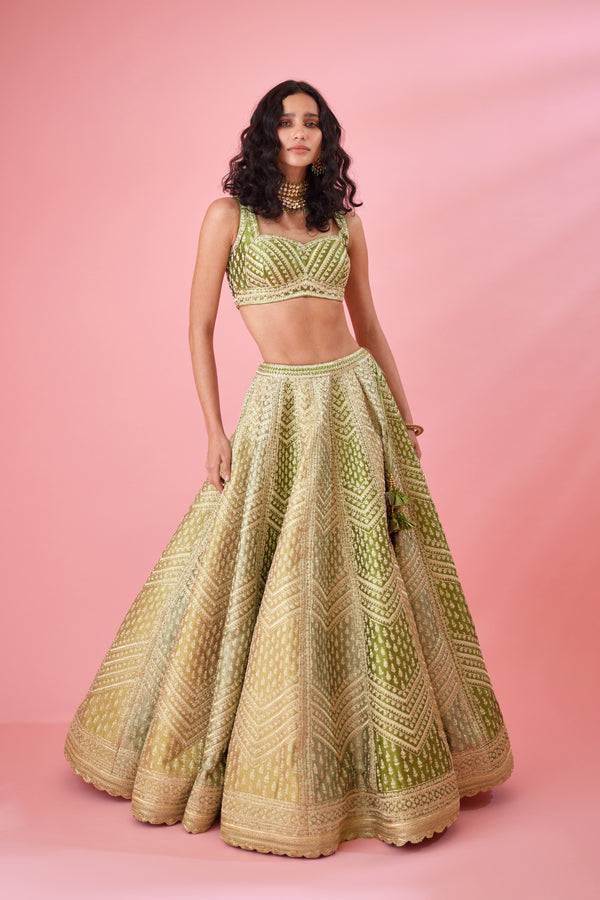 Olive Green Lehenga Set.