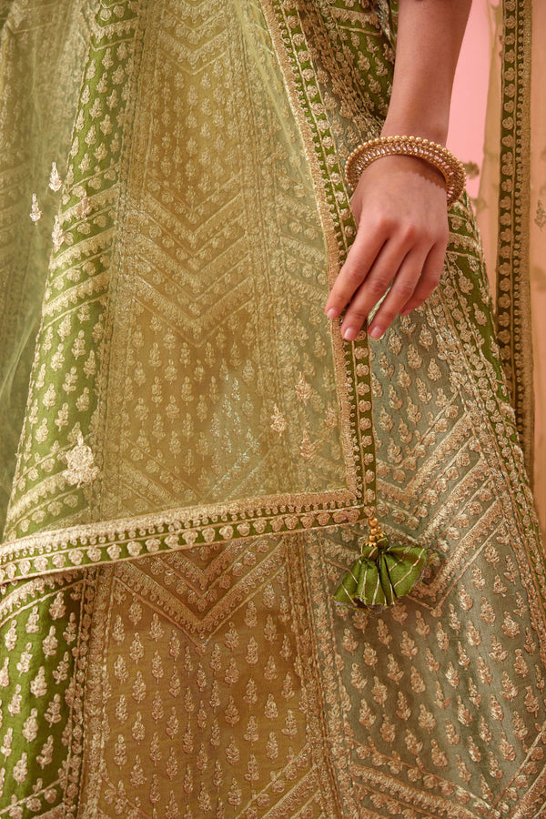 Olive Green Lehenga Set.